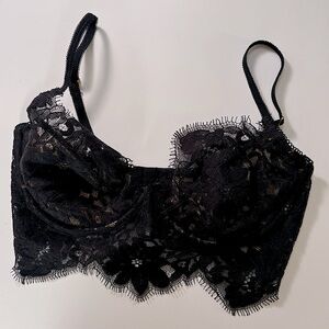 NWOT For Love and Lemons Skivvies Black Lace Bra Underwire Size S